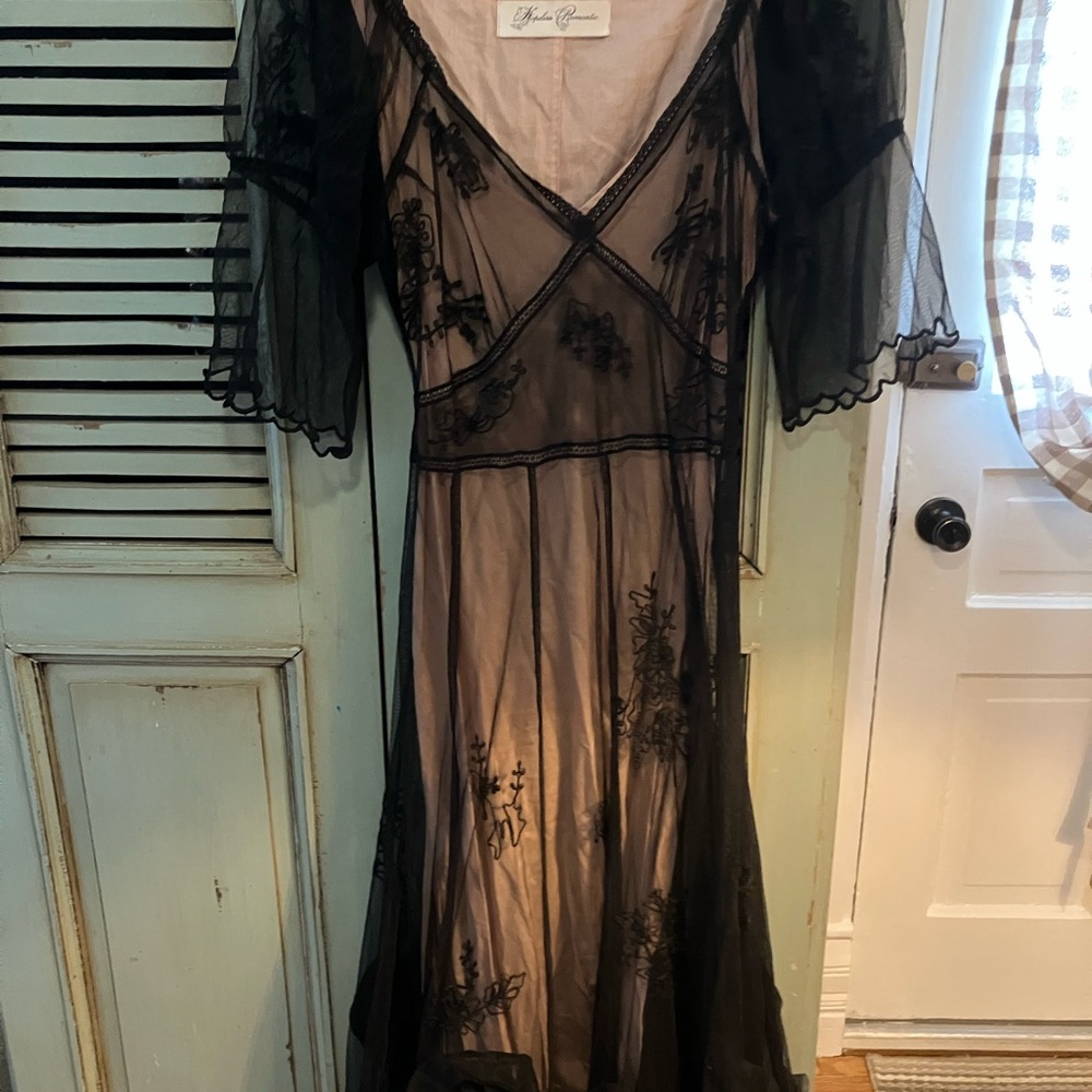 Victorian Trading Hopeless Romantic Black Mesh Needlework Dress/Slip